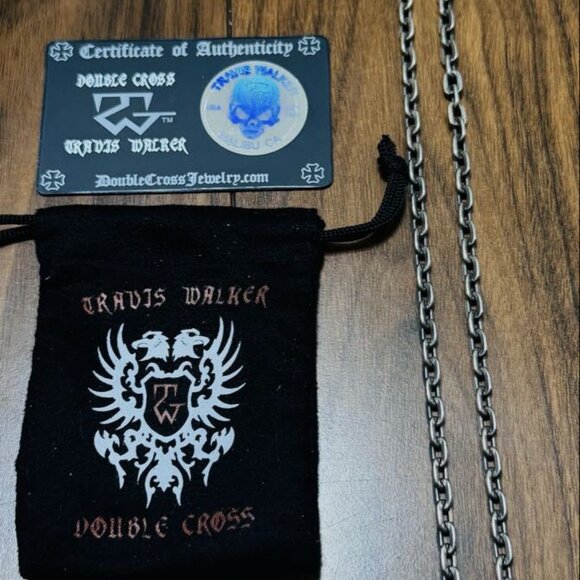 TRAVIS WALKER Double Cross Chain Necklace W/Pouch & Authenticity Card - Picture 1 of 11